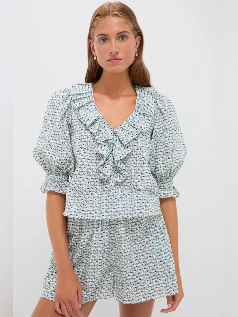 Hunter Bell Ditsy Floral Imogen Blouse & Jemma Shorts Set, Size Small